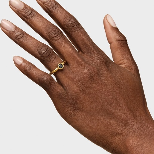 Wide ring with 18kt gold plating over silver and black spinel TOUS Line