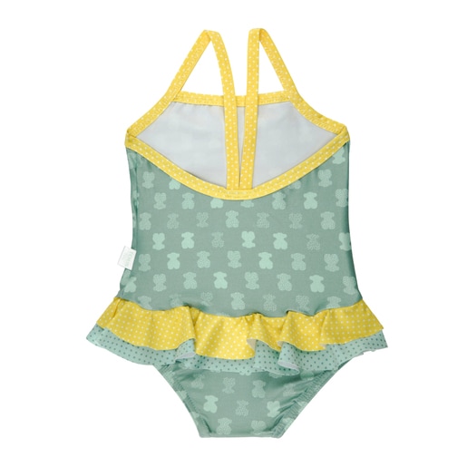 Multi-bear bathing costume with straps in green