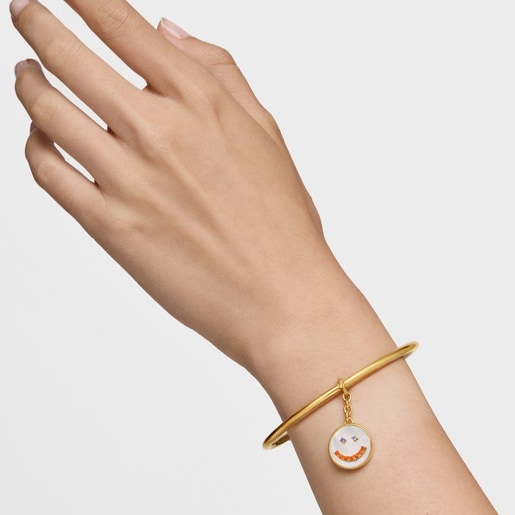 Smile Pendant with 18kt gold plating over silver, mother-of-pearl and 15 mm gemstones Medallions