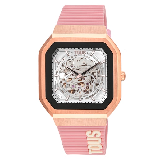 Montre smartwatch avec bracelets en nylon et en silicone rose B-Connect