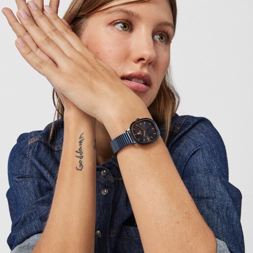 Montre Heritage Brick en acier IP bleu/rosé