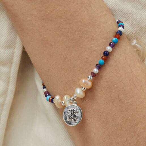 Pulsera camafeo de plata con perlas y gemas Oceaan Color