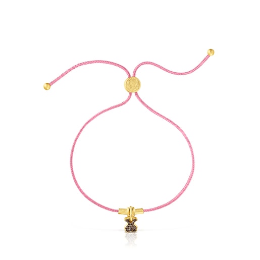 Bracelet en cordon Luah ourson en argent vermeil et quartz