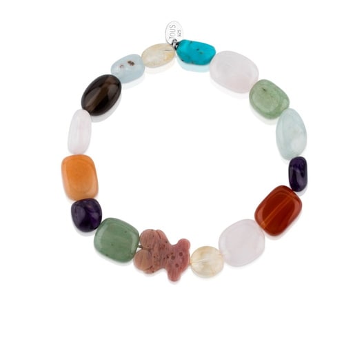 Pulsera de plata con gemas y oso de rodonita TOUS Color