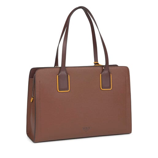 Large brown and mustard colored TOUS Essential City bag