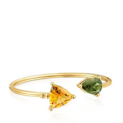 Bangle in 18kt gold plating over silver and laboratory-grown citrine and green spinel TOUS Color Lab