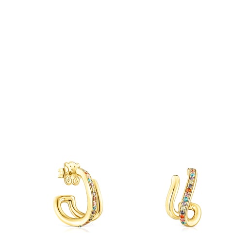 Pendientes doble aro con baño de oro 18 kt sobre plata y gemas TOUS Vibrant Colors