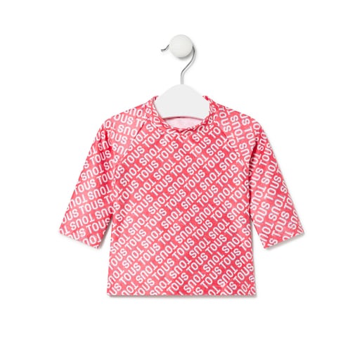 Camisola de praia de manga comprida com logótipo cor-de-rosa