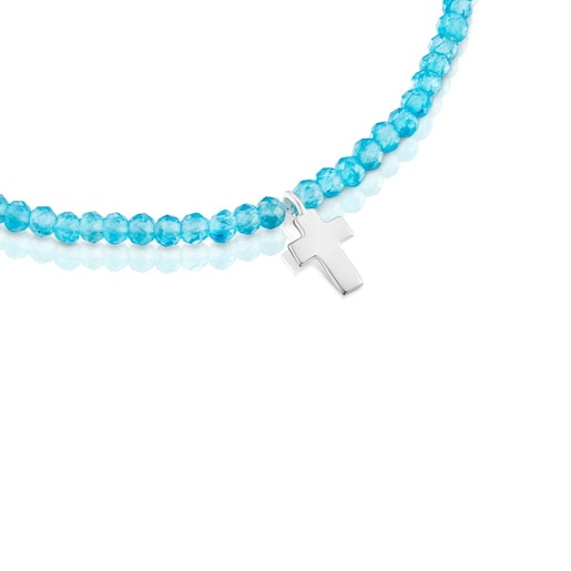 Elastic Bracelet with neon apatite and silver cross TOUS Motifs