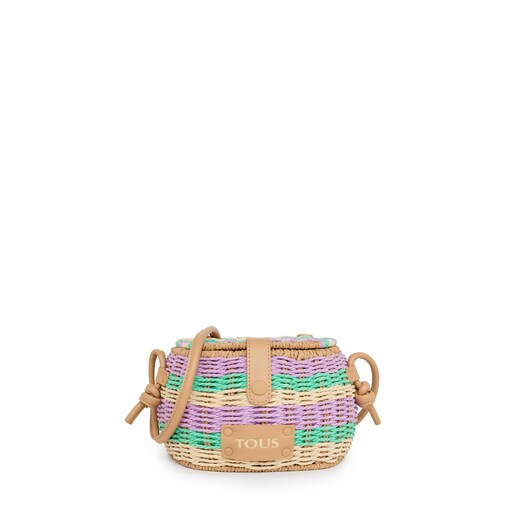 Mauve raffia Scoubidou Crossbody bag