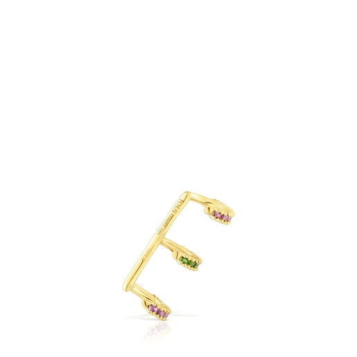 Earcuff triple con baño de oro 18 kt sobre plata con rodolitas, cromodiópsido y gemas TOUS Straight