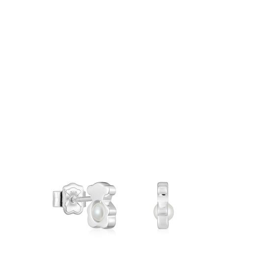 Małe kolczyki ze srebra w kształcie misia, z perłami hodowlanymi 8 mm I-Bear