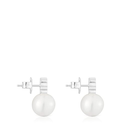 Silver Bear earrings with cultured freshwater pearl Sweet Dolls