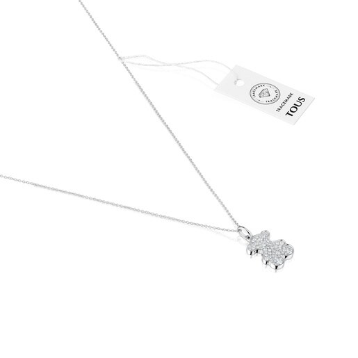 Collar corto oso de oro blanco con diamantes 16 mm Icon Gems