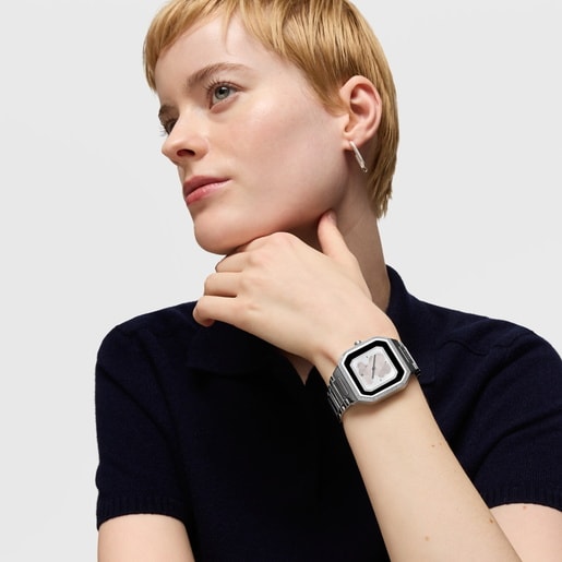 Montre smartwatch avec bracelet en acier avec zirconiums B-Connect