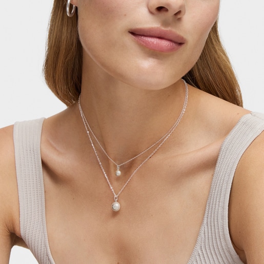 Silver and Pearl Icon Pearl Necklace