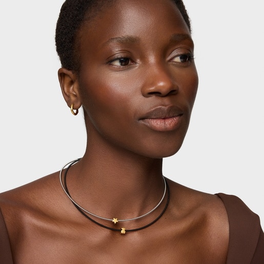 Charm TOUS Mesh Tube con baño de oro 18 kt sobre plata motivo oso 7 mm