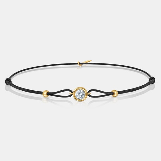 Black nylon Bracelet with 18kt gold plating over silver and laboratory-grown diamond Line LGD