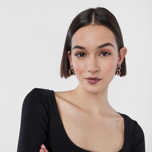 Hold Rose Vermeil and Dark Silver Bear Earrings
