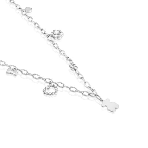Long steel and cultured pearl Necklace with hanging charms TOUS Charming