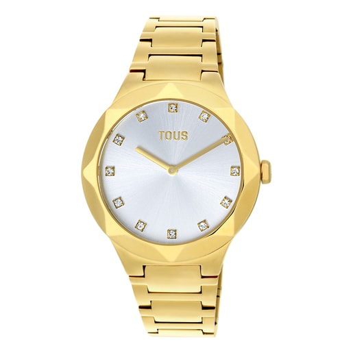 Analogue watch with gold-colored IPG steel wristband Karat Round