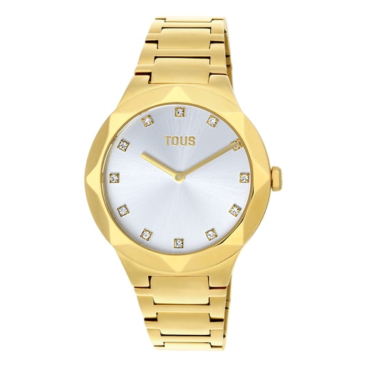 Analogue watch with gold-colored IPG steel wristband Karat Round | TOUS