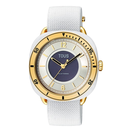 Gold-colored IPG steel analog Watch with white elastic bracelet Osier