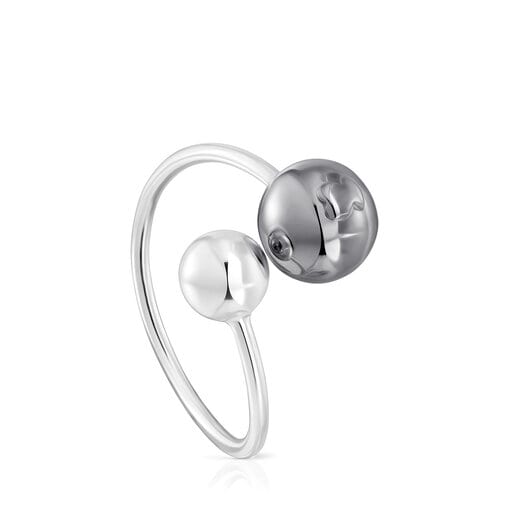 Anell obert de plata i plata dark silver Plump