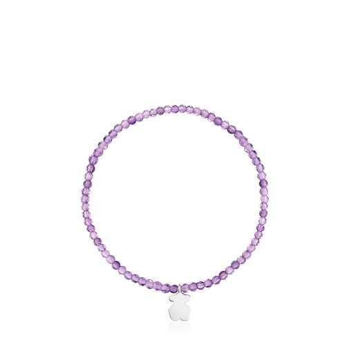 アメジストとシルバーのベアのモチーフが付いた伸縮性ブレスレット TOUS Motif