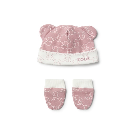 Baby hat and mittens set in Icon pink