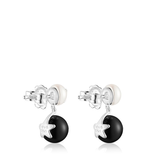 Magic Nature moon-star Earrings with pearl and onyx