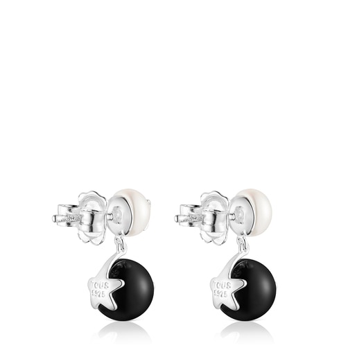 Boucles d’oreilles lune-étoile Magic Nature perle et onyx