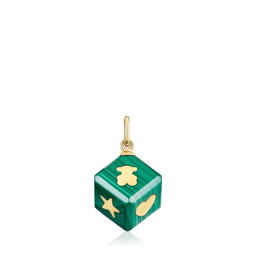 Dije de oro de 14 kt y malaquita Cube