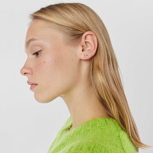 Aretes de oro blanco, diamantes y perlas cultivadas Basics