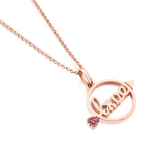 Collar San Valentín con baño de oro rosa 18 kt sobre plata y rubí