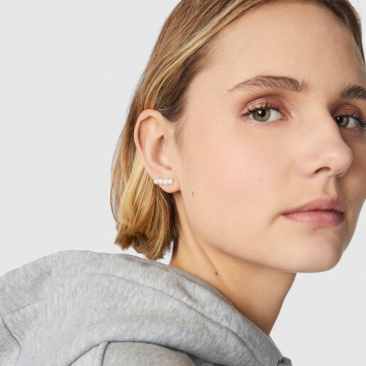 עגילי פנינים סטרייט בשילוב כסף סטרלינג