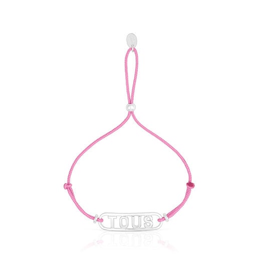 Pulsera de nylon rosa y plata Logo