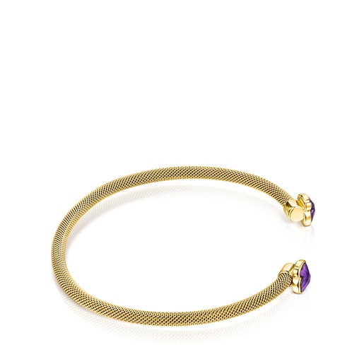 Pulseira estreita Mesh Color em Aço IP dourado e Ametista