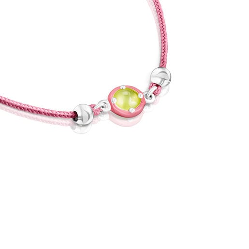 Pulsera de cordón rosa con calcedonia y esmalte TOUS Vibrant Colors