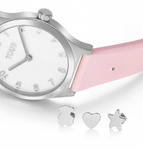 Reloj analógico con correa rosa y acero EPIC ICON KDT CHARMS