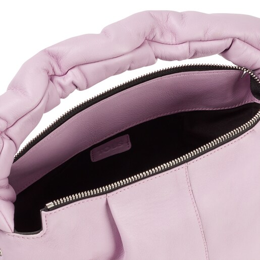 Średnia fiołkowo-różowa skórzana torebka na jedno ramię TOUS Soft