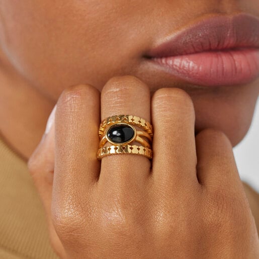 Silver Vermeil Straight Ring with Onyx