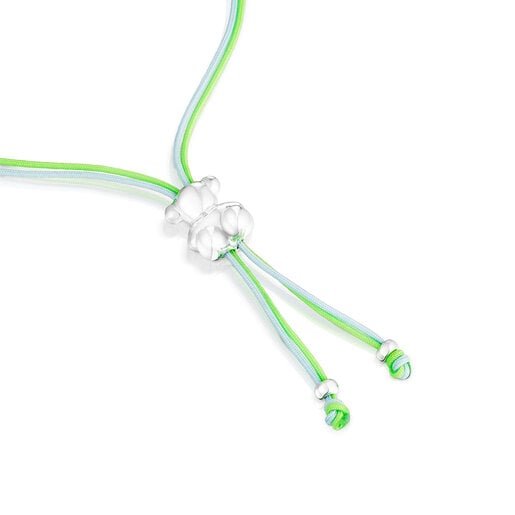 Bold Bear Bracelet with green and blue cord and a silver bear