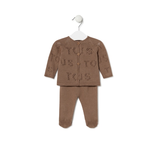 Knitted baby set in Tricot TOUS logo beige