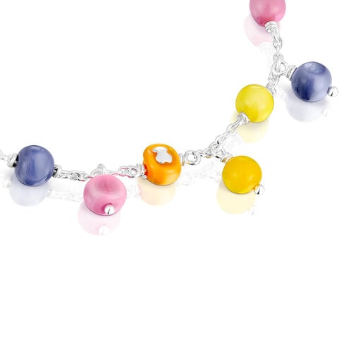 Pulsera de plata, cristal de Murano y nylon lila Icon Glass