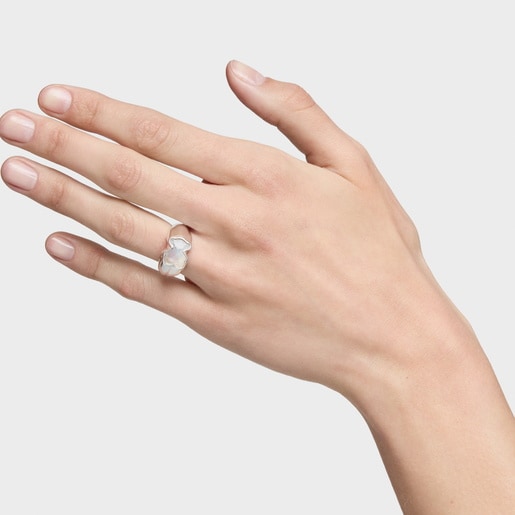 Medium silver Ring with mother-of-pearl bear motif TOUS Icon Color