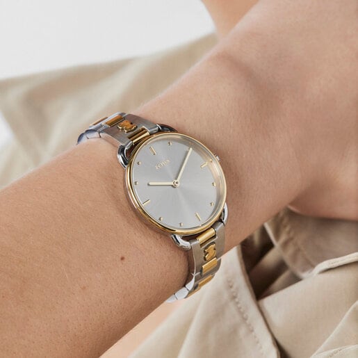 שעון צמיד Let מפלדה בשני צבעים עם לוח מחוגים אפור