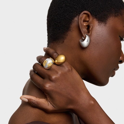 Wide two-tone dome Ring with motifs Warm