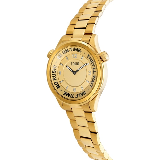 ゴールドカラーIPGスティールブレスレットとゴールドカラーフェイスを組み合わせたアナログ式腕時計 TOUS Now