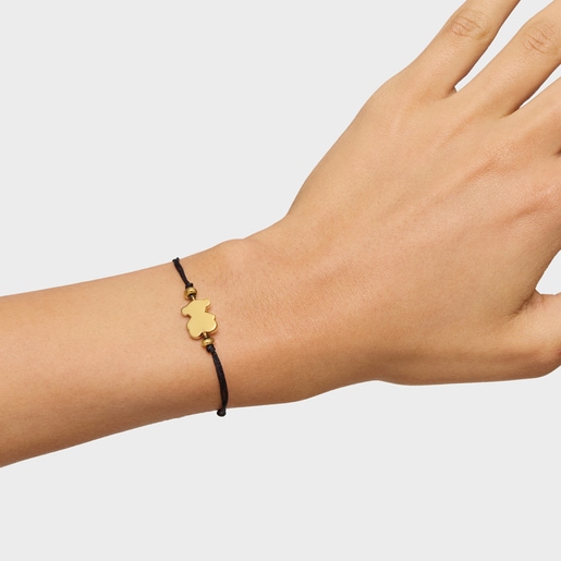 18kt gold plating over silver and black nylon Bracelet with bear charm Sweet Dolls